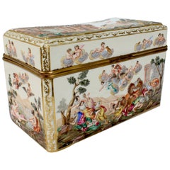 Grand coffret ou boîte de table ancien en porcelaine Capodimonte de style Meissen en porcelaine