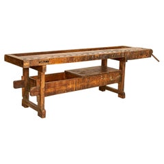 Large Antique Carpenter's Workbench with Shelf and Storage