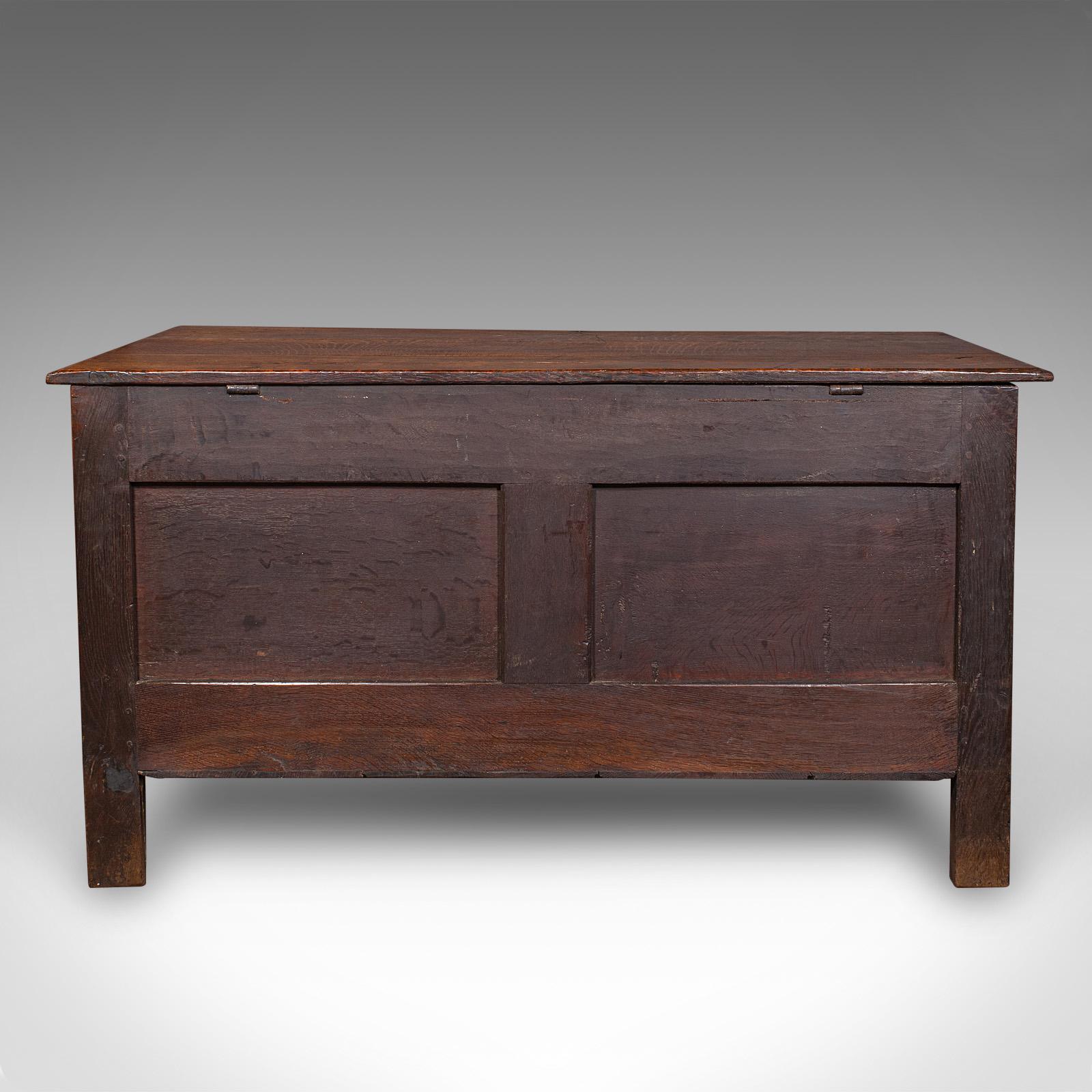 Großer antiker geschnitzter Koffer, englische Eiche, Blanket Chest, William III, CIRCA 1700 im Zustand „Gut“ im Angebot in Hele, Devon, GB