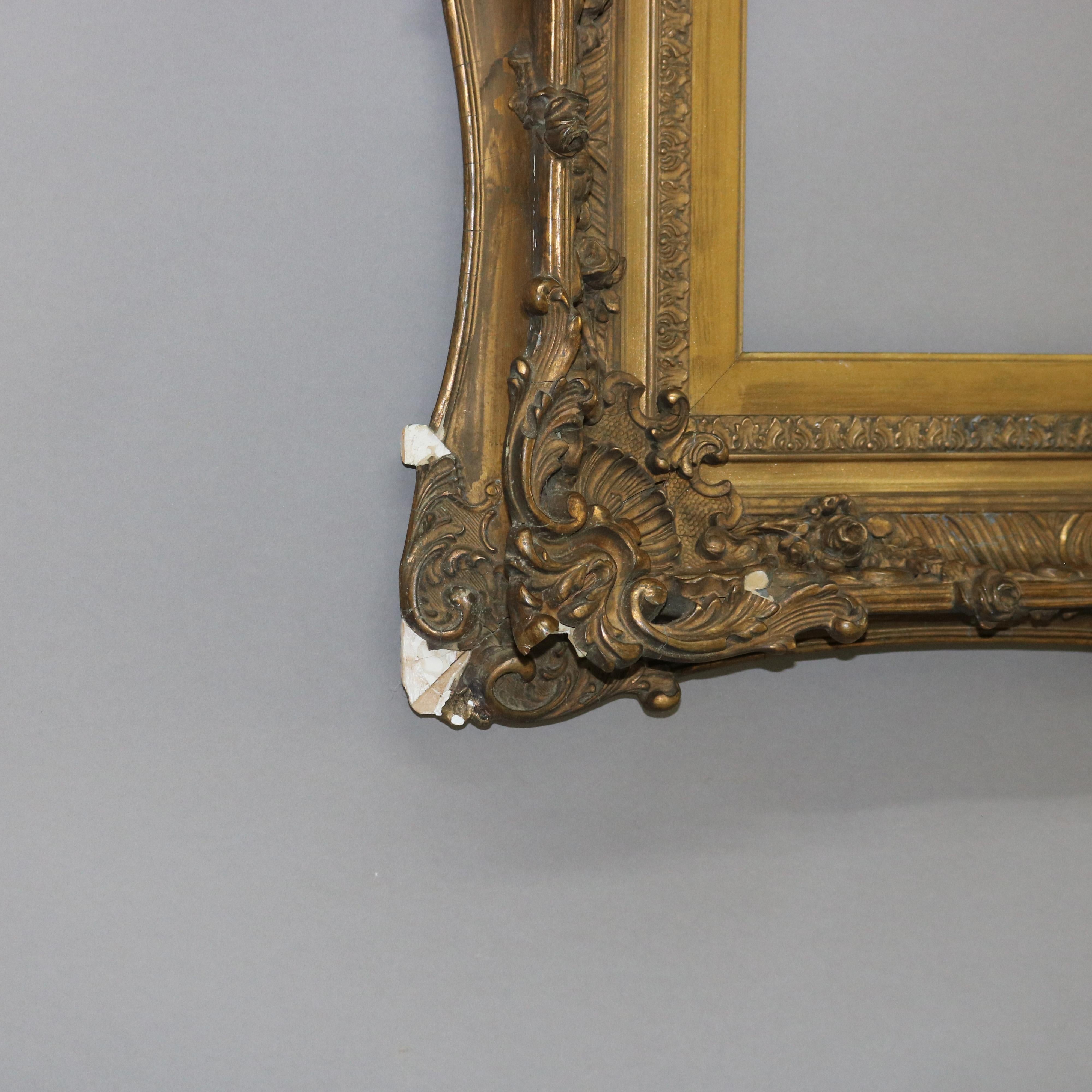 Grand cadre ancien en bois doré sculpté C1900 en vente 5