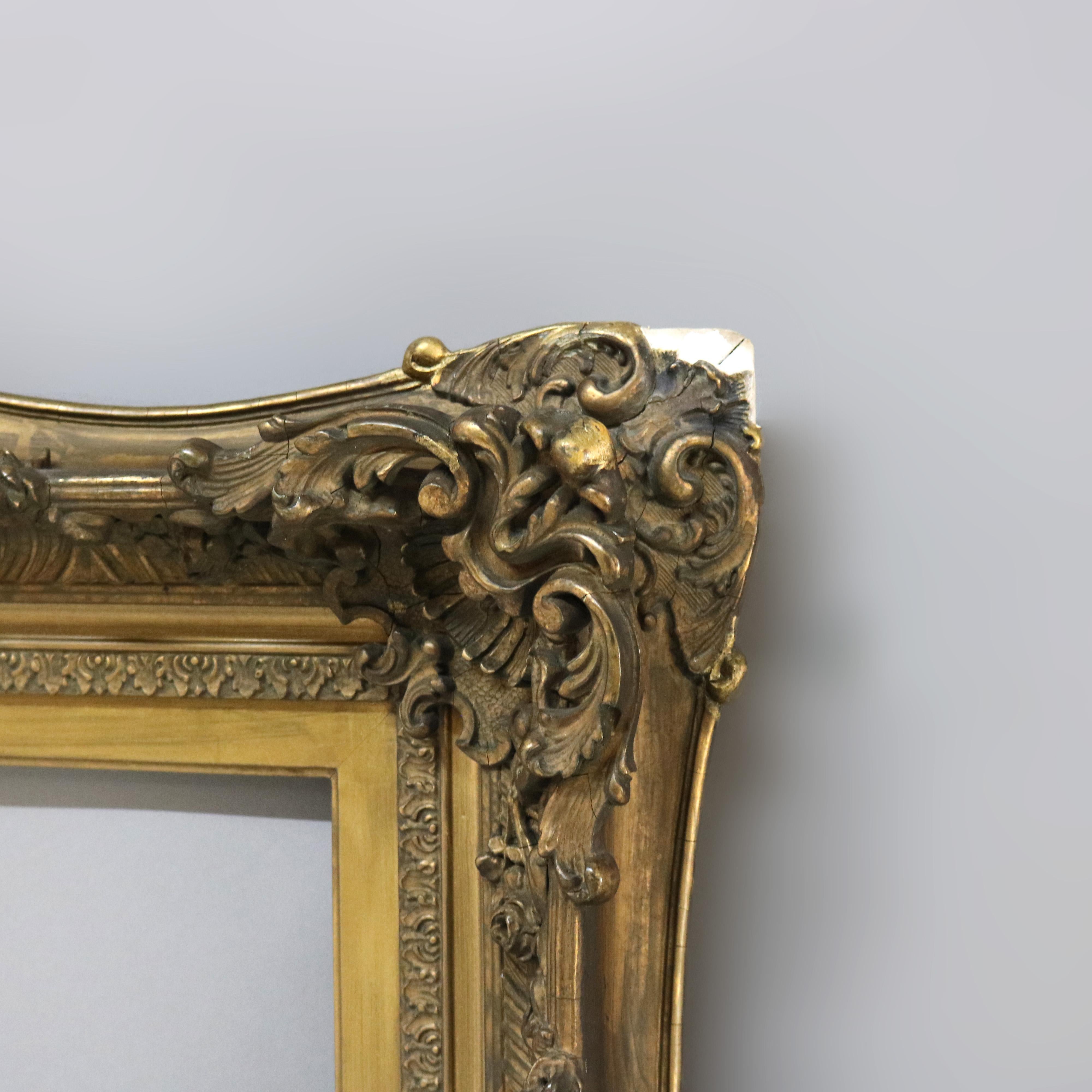 Large Antique Carved Gilt Wood Frame C1900 In Good Condition For Sale In Big Flats, NY