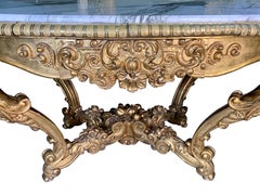 Large Antique Carved Gilt Wood Marble Top Center Table