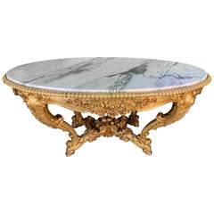Large Antique Carved Gilt Wood Marble Top Center Table