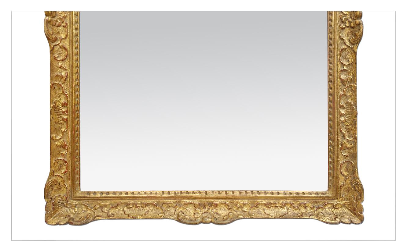 French Large Antique Carved Gilt Wood Mirror, Louis XIV Style, circa 1965 For Sale