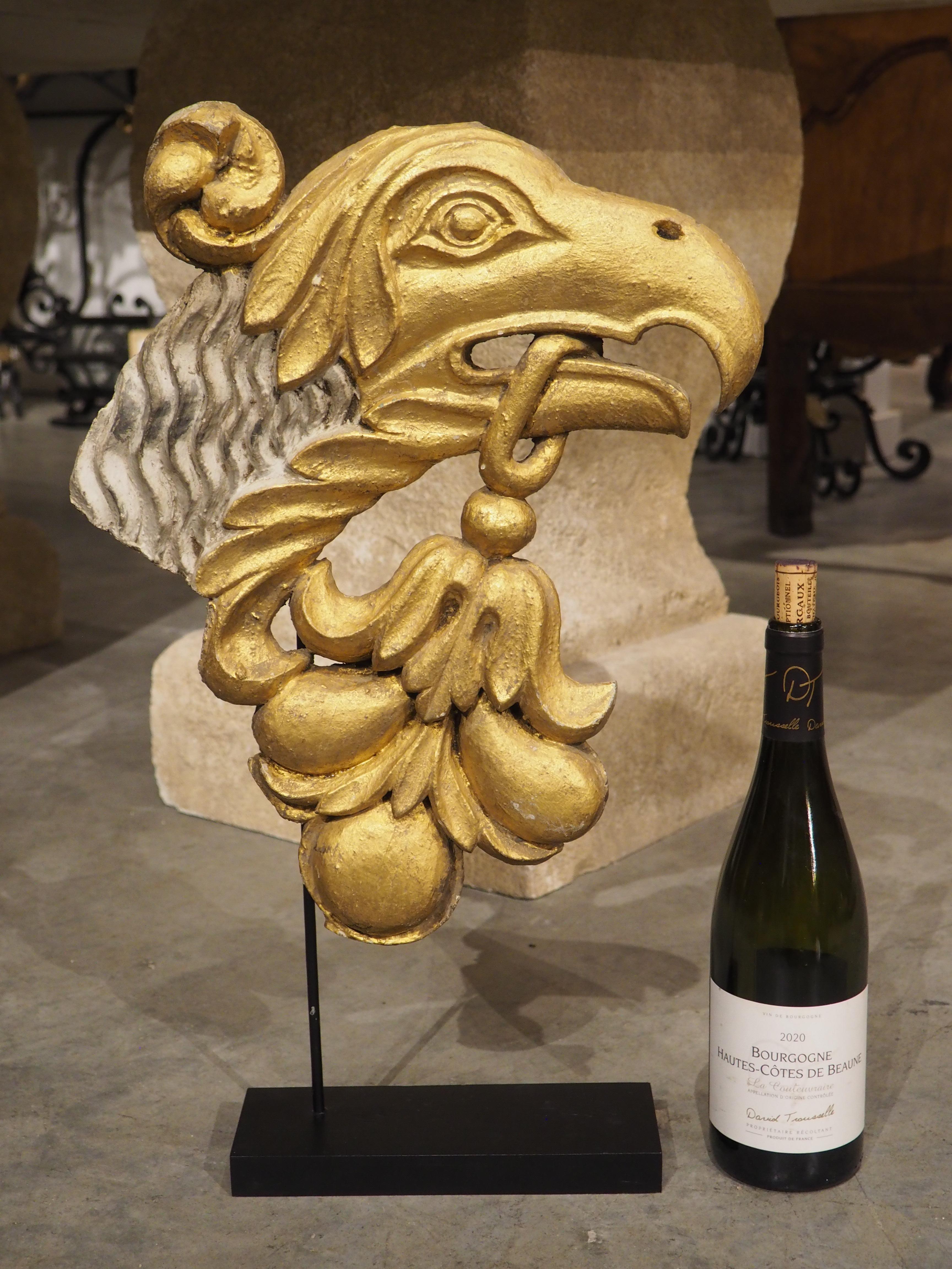 Italian Large Antique Carved Giltwood Eagle Head from Italy, Circa 1750 For Sale
