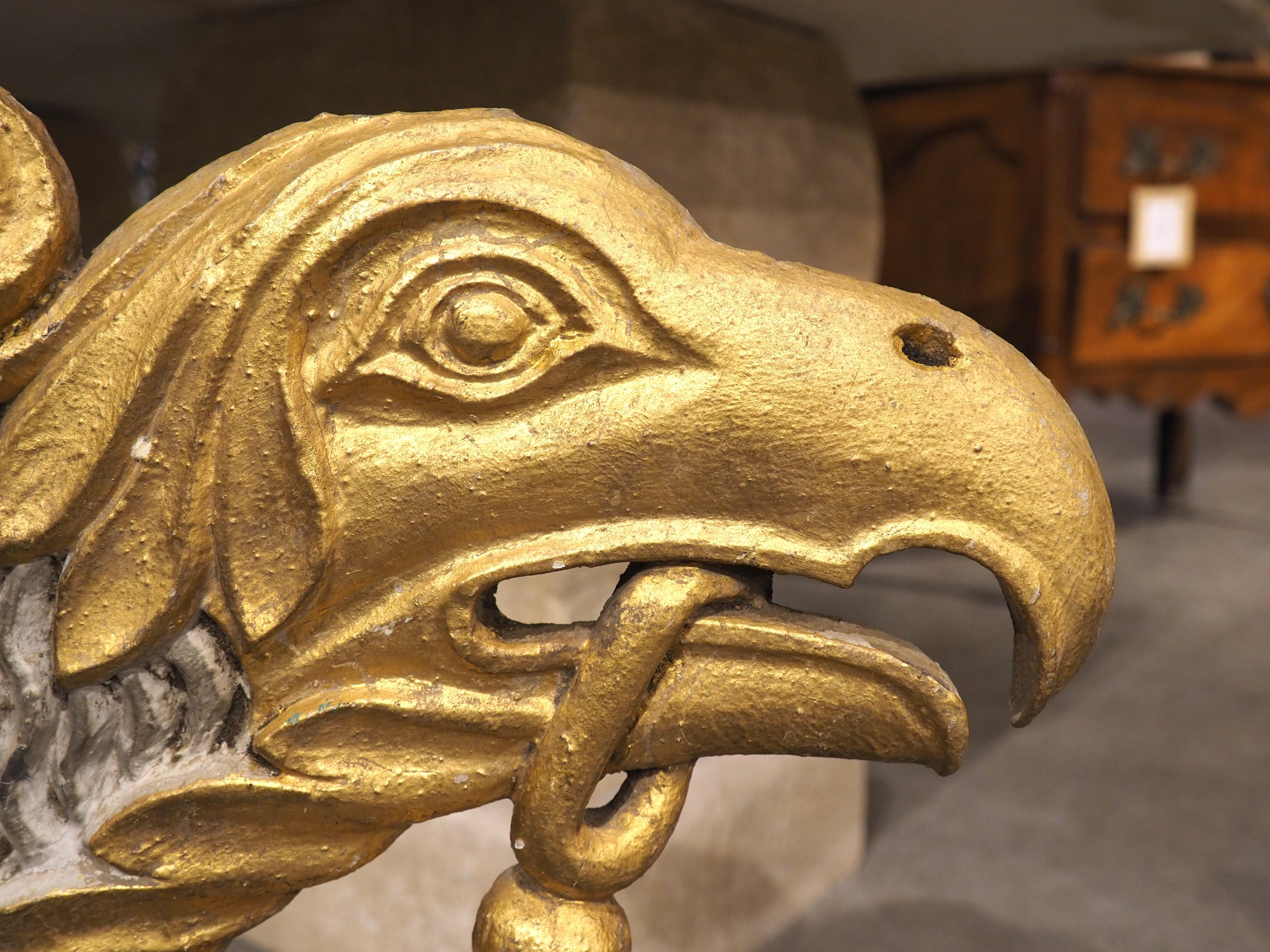 Hand-Carved Large Antique Carved Giltwood Eagle Head from Italy, Circa 1750 For Sale