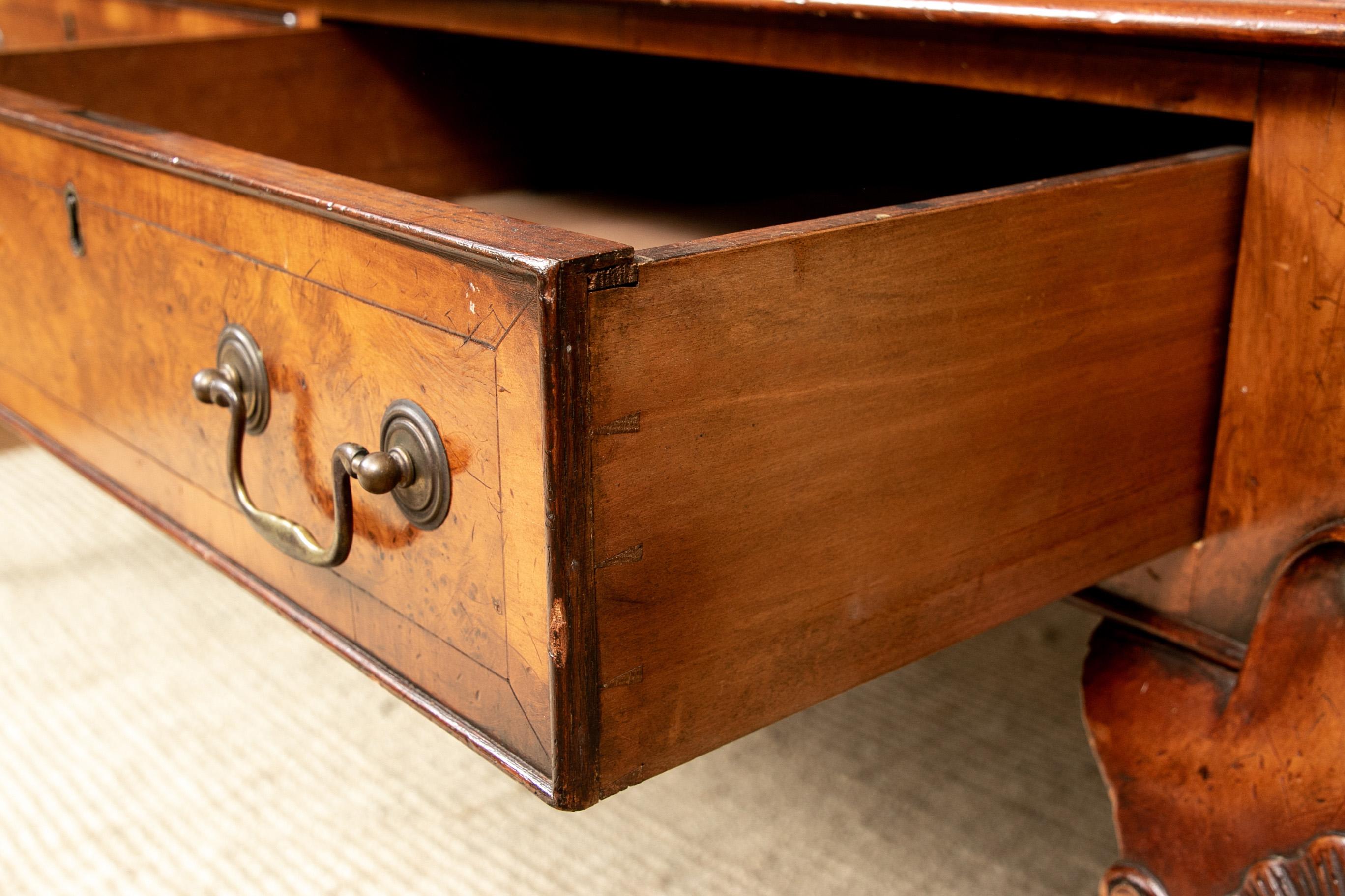 Large Antique Carved Leather Top Desk 1