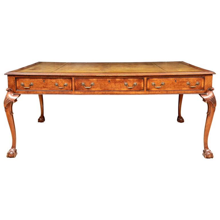 Large Antique Carved Leather Top Desk For Sale at 1stDibs