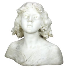 Large Antique Carved Marble Portrait Bust of a Woman Signed by A. Frilli 19thC