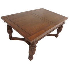 Large Antique Carved Oak Refectory, Dining Table, Scotland 1930, B2176