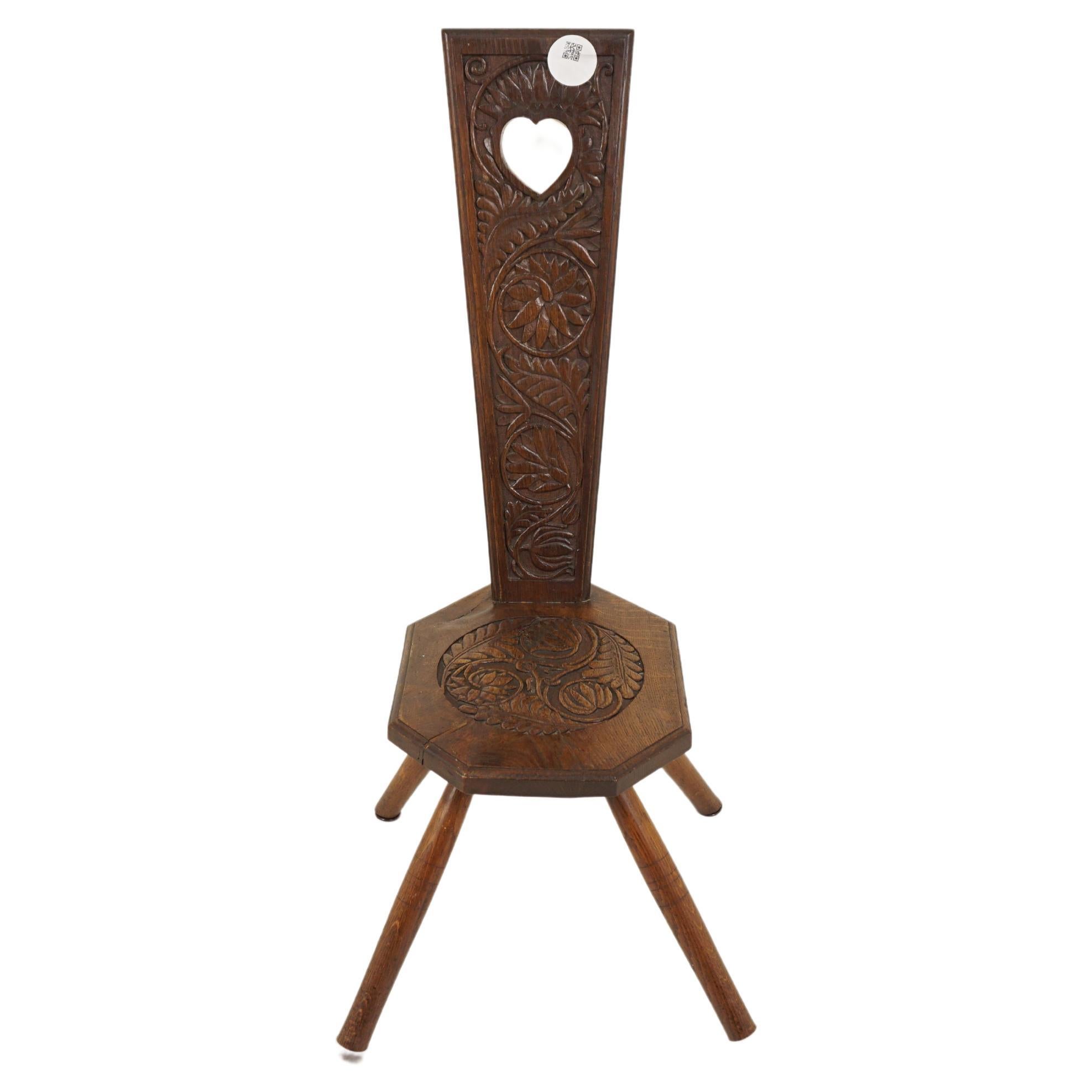 Großer antiker geschnitzter Spinning-Stuhl aus Eiche, Flurstuhl, Schottland 1880, H696