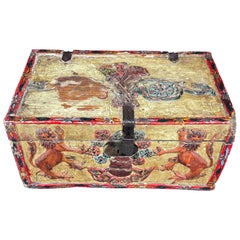 Large Antique Carved Painted Collectibles Box with Lions