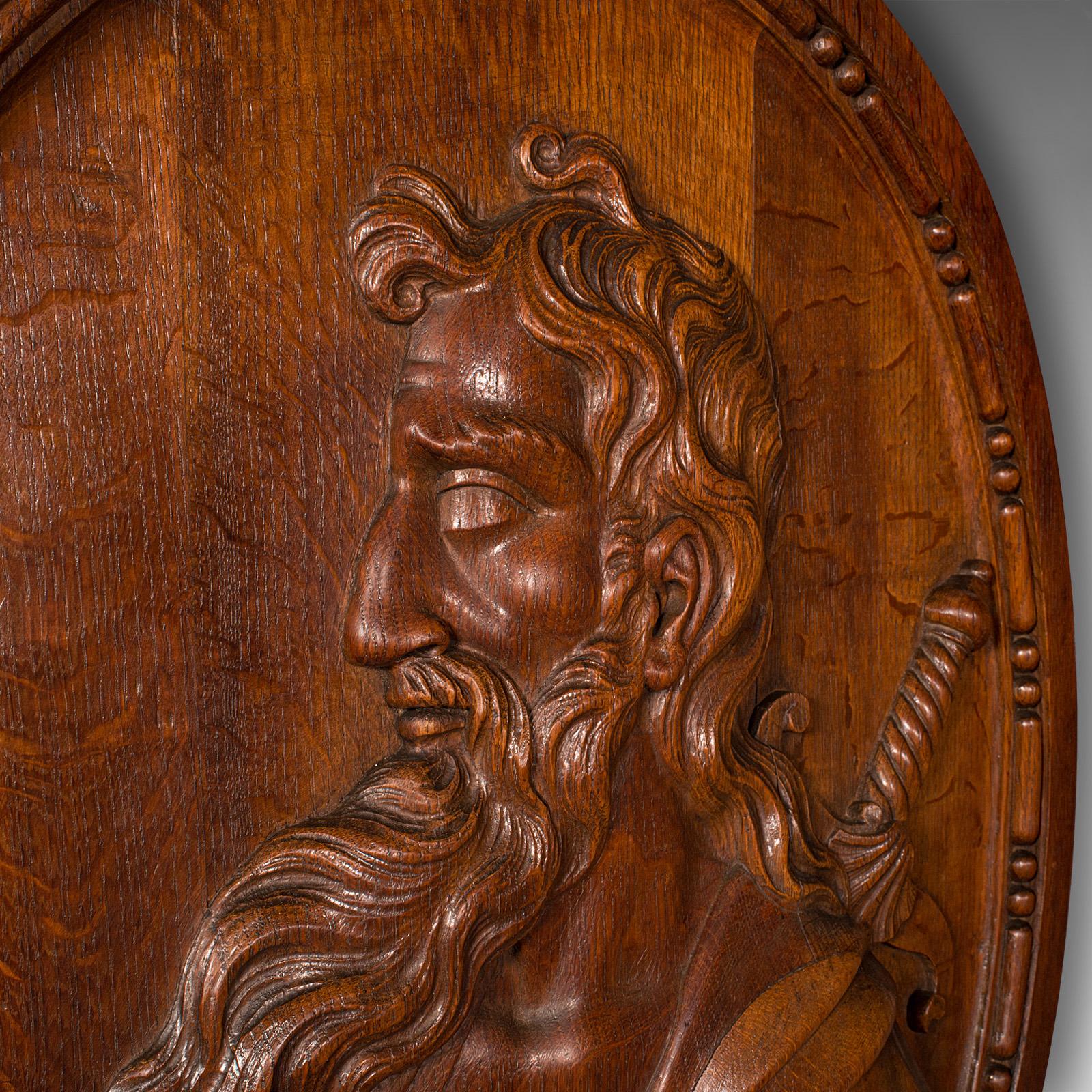Grand portrait ancien sculpté, italien, chêne, panneau décoratif en relief, victorien Bon état - En vente à Hele, Devon, GB
