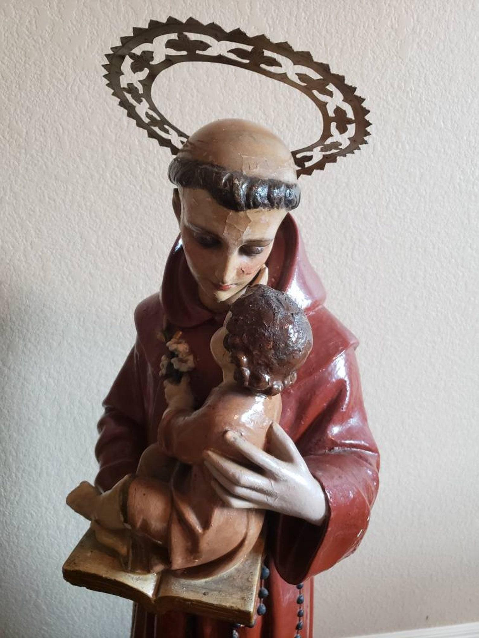 20ième siècle Grande figurine religieuse ancienne sculptée d'autel en vente