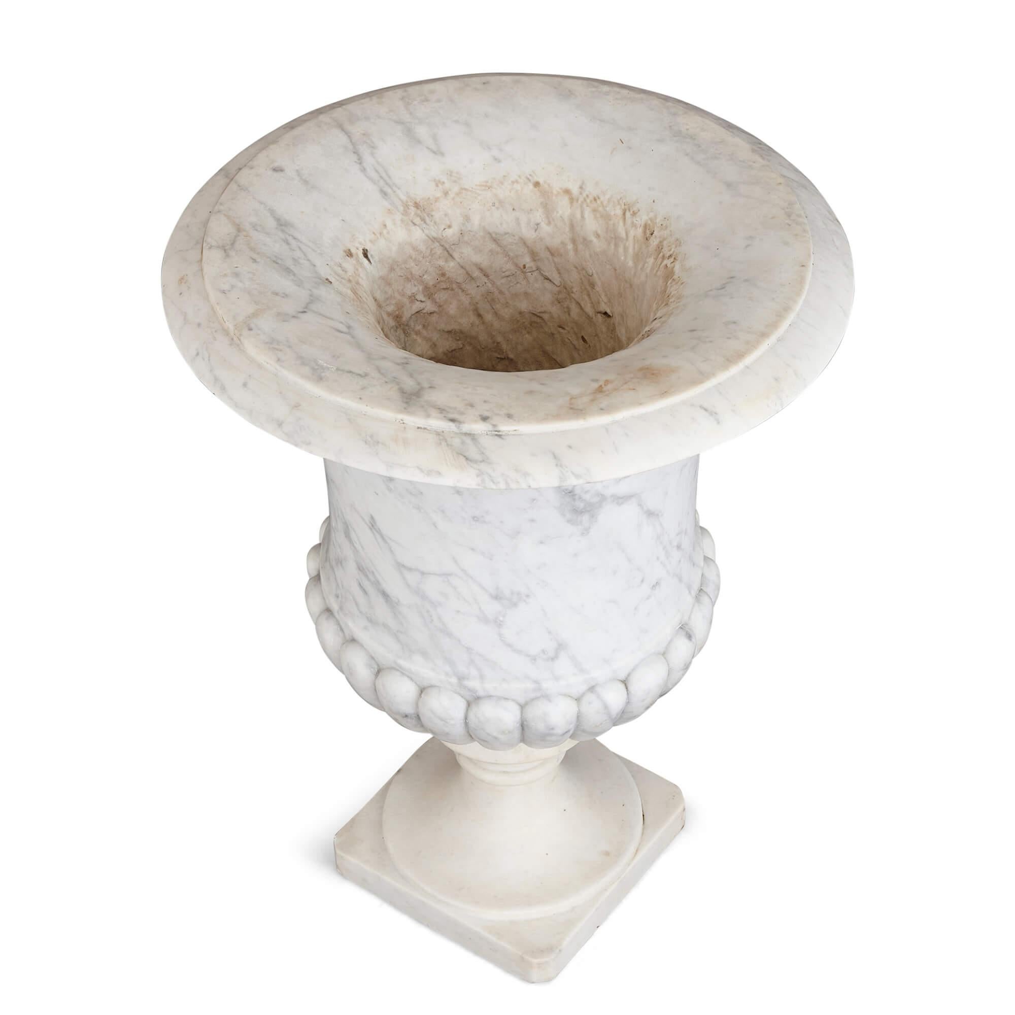 European Large Antique Carved White Marble Medici Vase Garden Urn For Sale