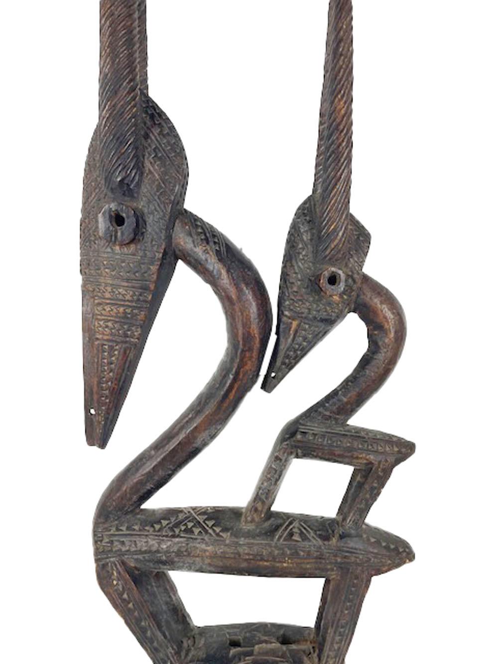 Early 20th Century Large Antique Carved Wood Female Bambara Chi Wara Antelope Figure For Sale