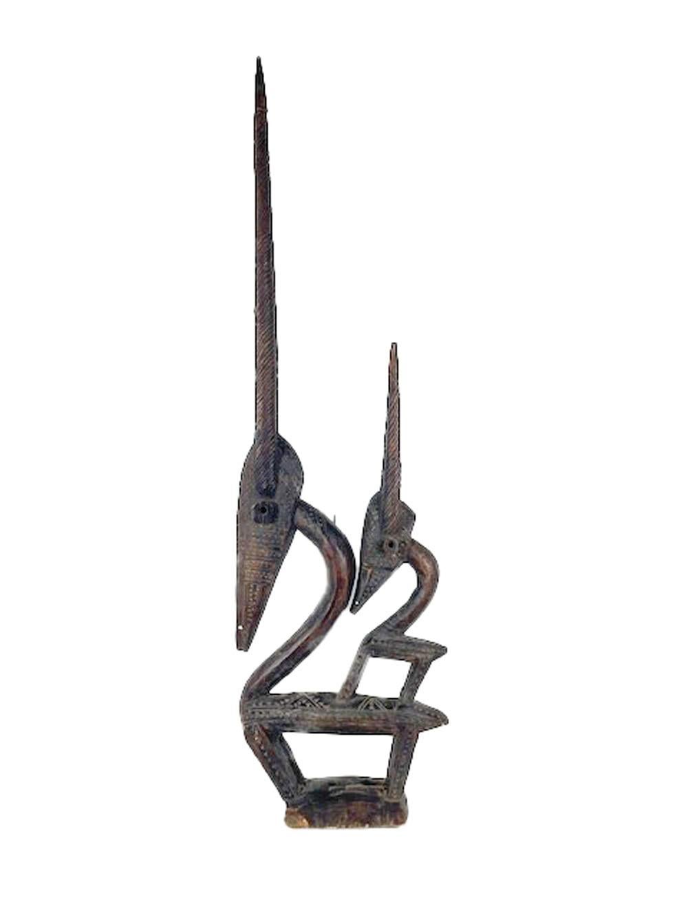 Große antike geschnitzte weibliche Bambara Chi Wara Antelope-Figur aus Holz (Volkskunst) im Angebot