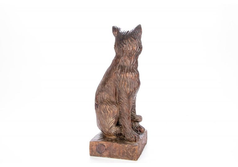 Hand-Carved Large Antique Carved Wood Folk Art Cat For Sale