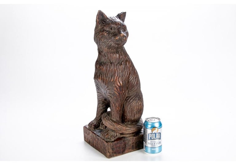 Large Antique Carved Wood Folk Art Cat For Sale 2