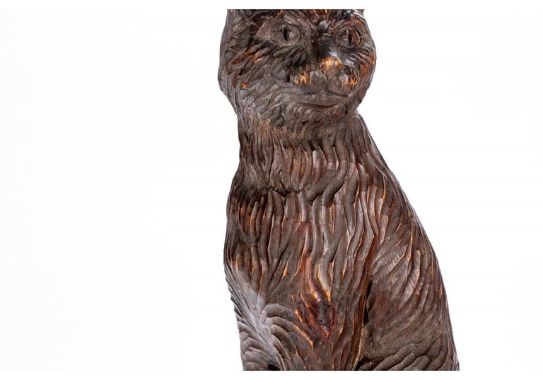 Large Antique Carved Wood Folk Art Cat For Sale 4