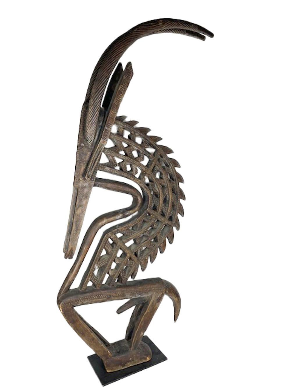 Gran Figura Antigua de Madera Tallada de Antílope Masculino Bambara Chi Wara Maliense en venta