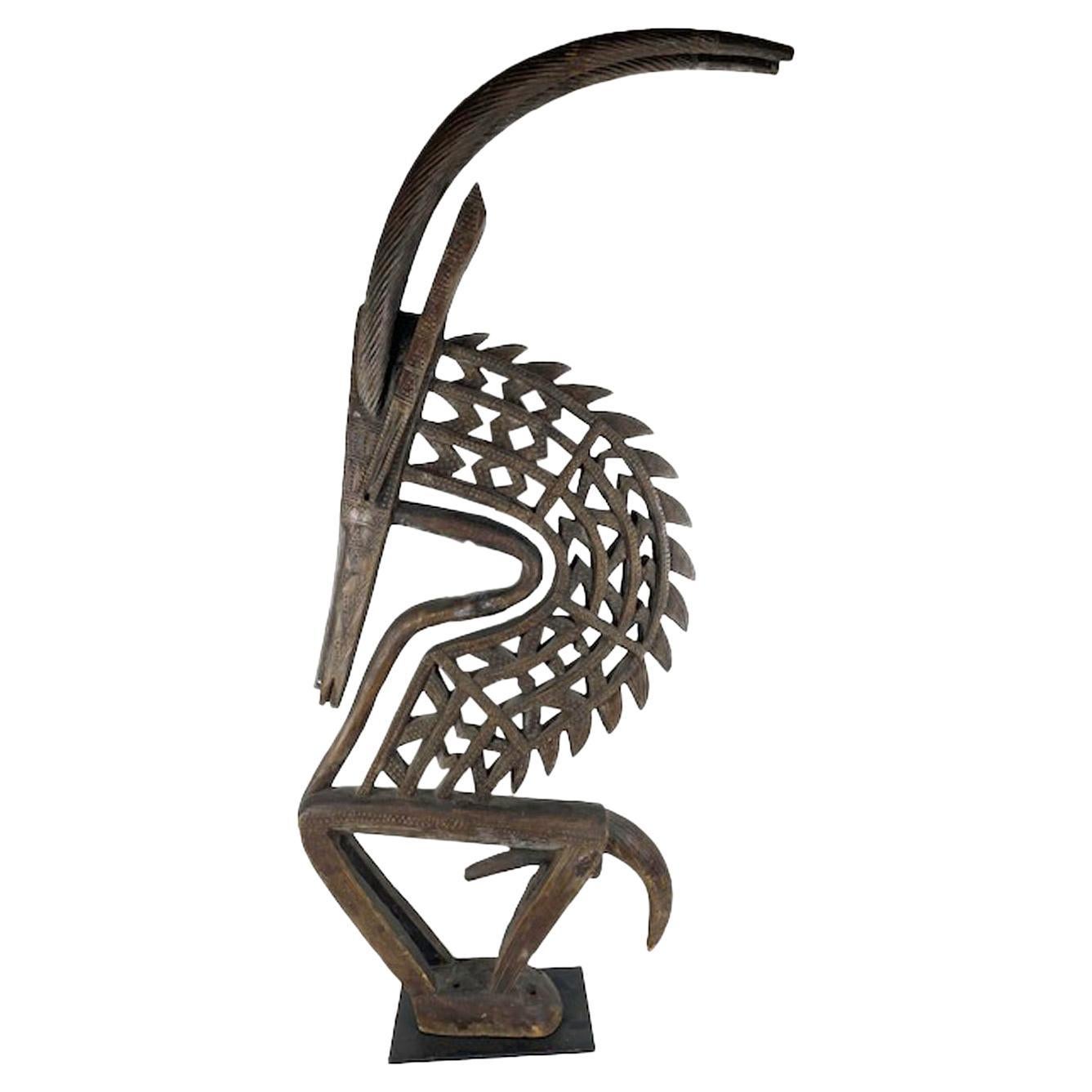 Große antike geschnitzte männliche Bambara Chi Wara Antelope-Figur aus Holz im Angebot