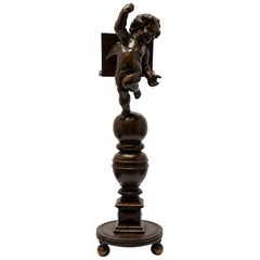Large Antique Carved Wooden Cherub Book Stand on Pedestal