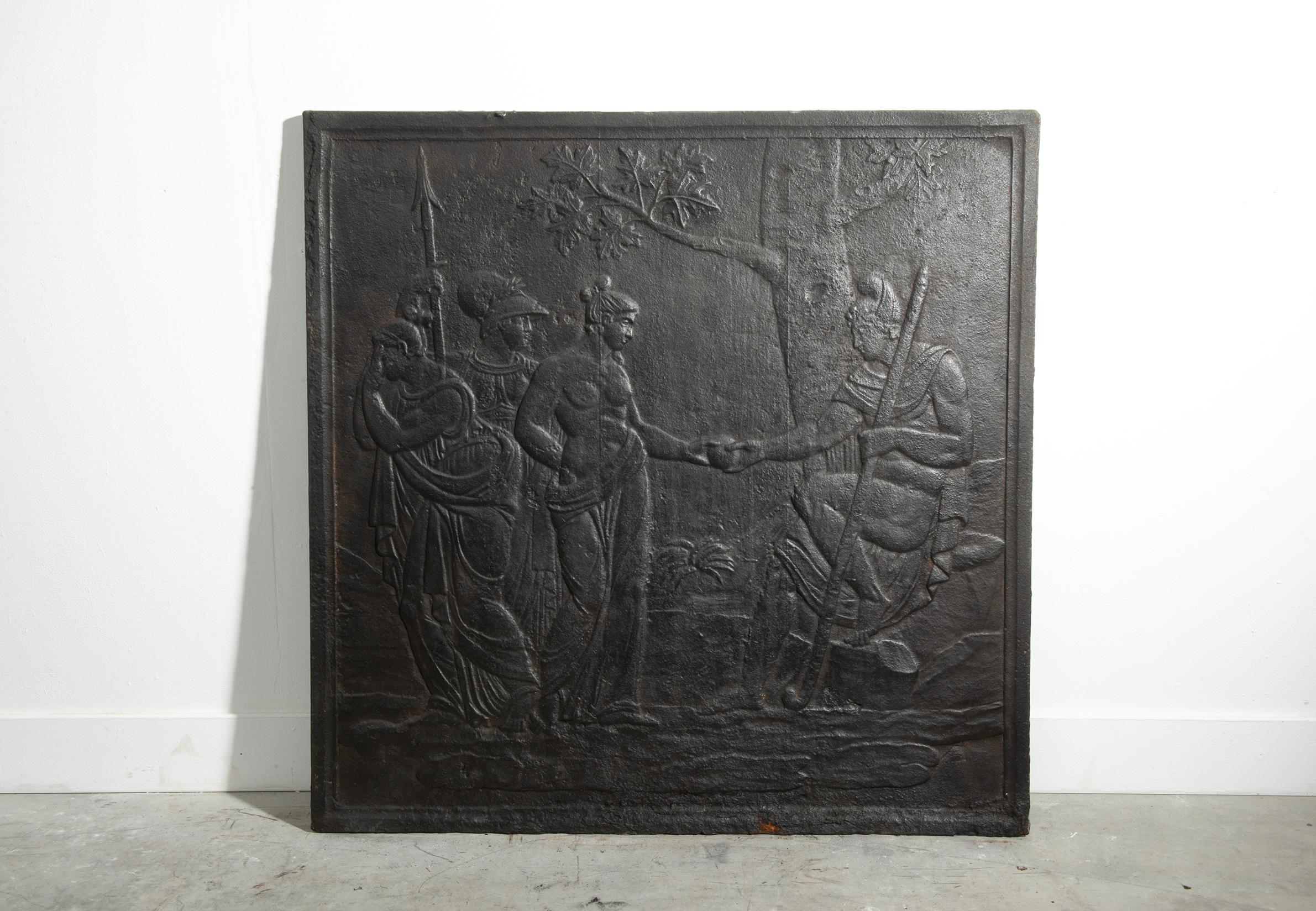 Grande parafuoco in ghisa del 18° secolo con scena mitologica

Questo imponente antico focolare in ghisa, risalente al 178° secolo, presenta un rilievo mitologico splendidamente dettagliato che raffigura figure classiche in alto rilievo. La scena