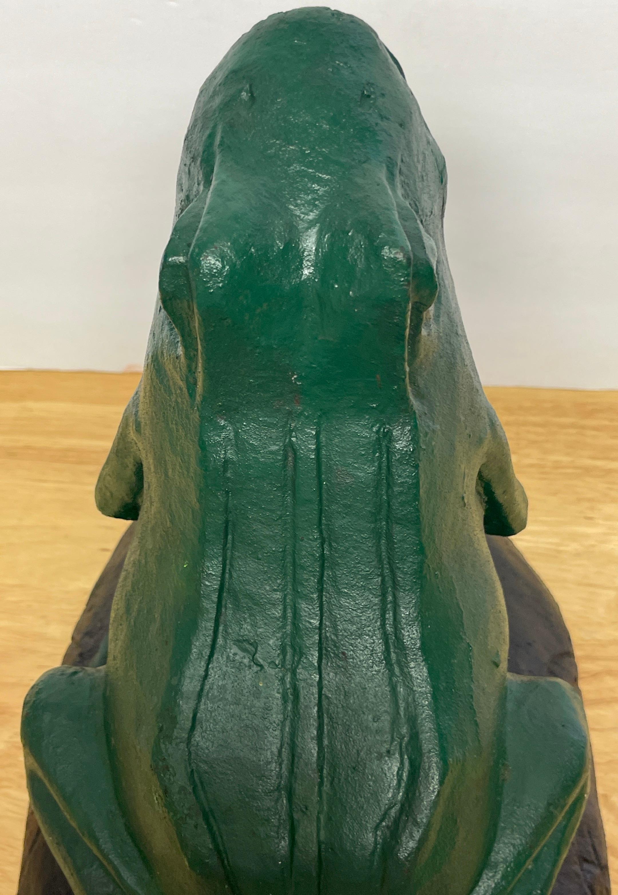 Painted Large Antique Cast Iron Seated Frog Door Stop For Sale