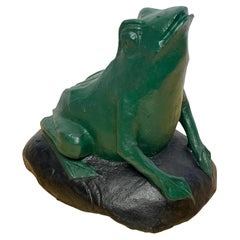Large Antique Cast Iron Seated Frog Door Stop