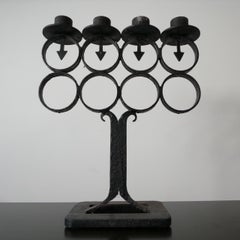 Large Antique Cast Iron Swedish Four Arm Candlestick