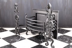 Large Antique Cast & Wrought Iron Arts & Crafts Fire Basket, English