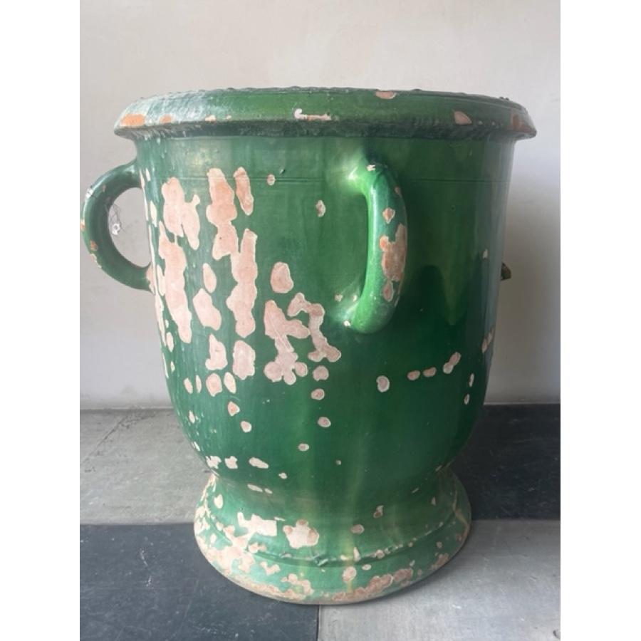 French Large Antique Castellaines Green Pot For Sale