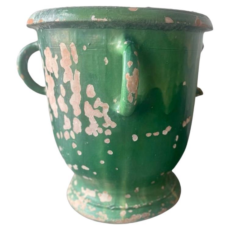 Large Antique Castellaines Green Pot For Sale