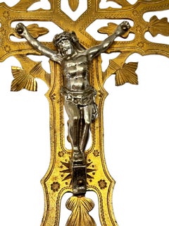 Large Antique Catholic Crucifix Pendant Brass Ormolu & Nickel, Antique Austria