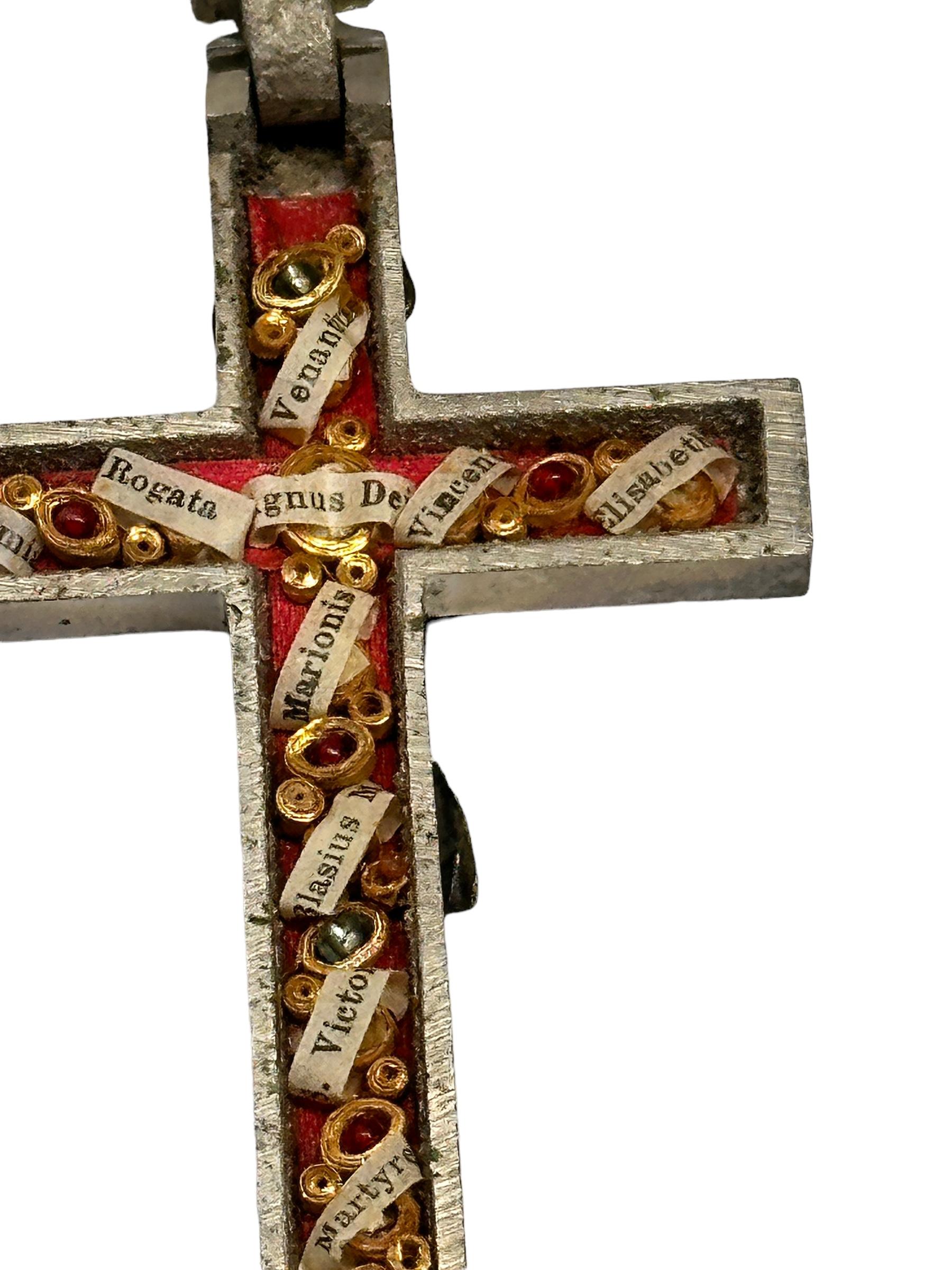 Large Antique Catholic Reliquary Box Crucifix Pendant Eleven Relics of Saints For Sale 3