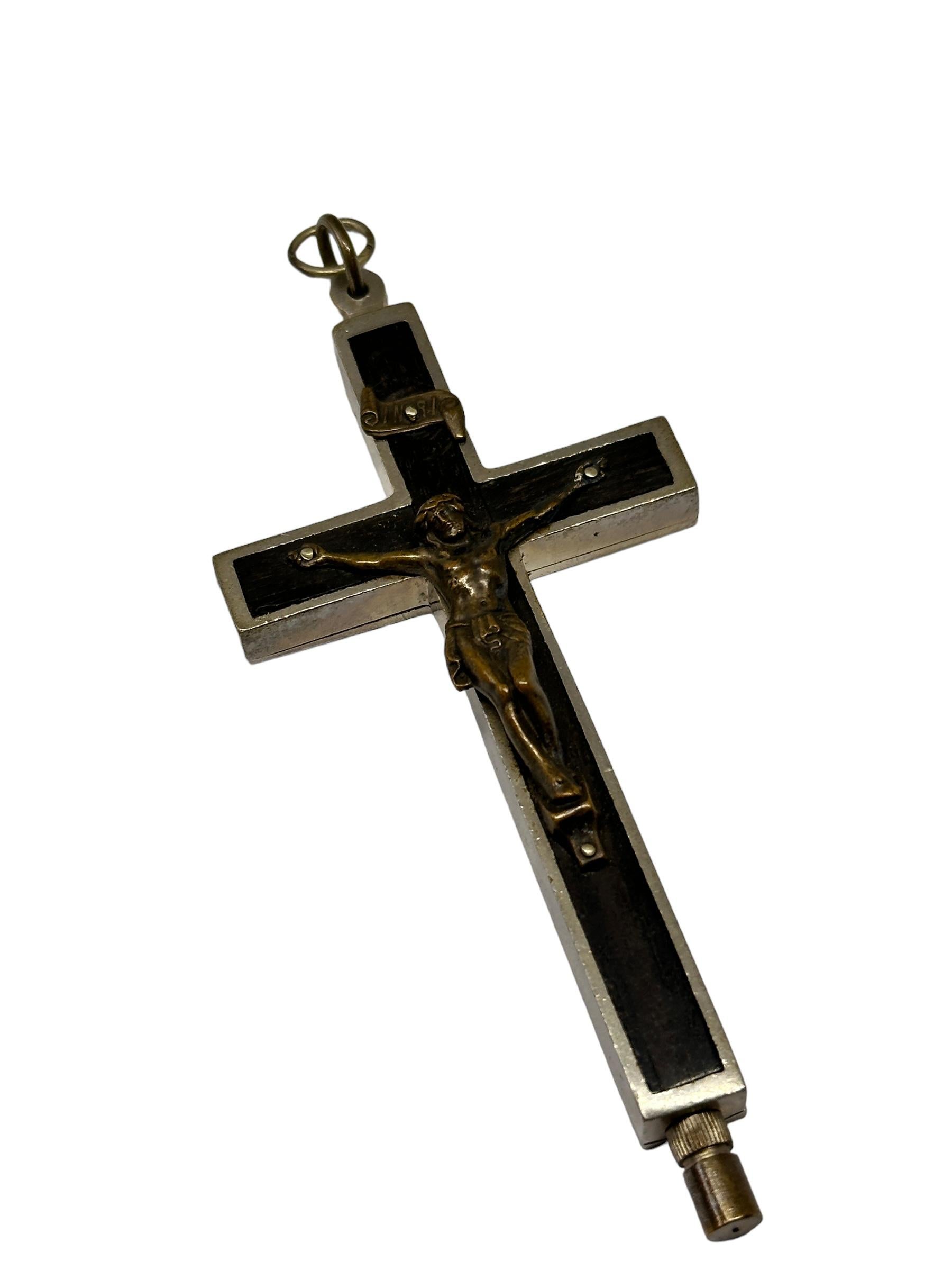 Austrian Large Antique Catholic Reliquary Box Crucifix Pendant Eleven Relics of Saints For Sale