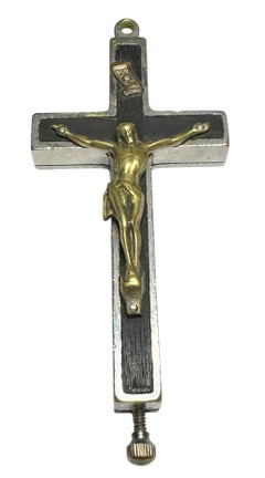 Large Antique Catholic Reliquary Box Crucifix Pendant with 10 Relics of Saints
