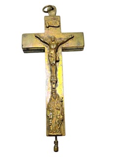 Large Antique Catholic Reliquary Box Crucifix Pendant with 11 Relics of Saints