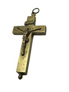 Large Antique Catholic Reliquary Box Crucifix Pendant with 16 Relics of Saints