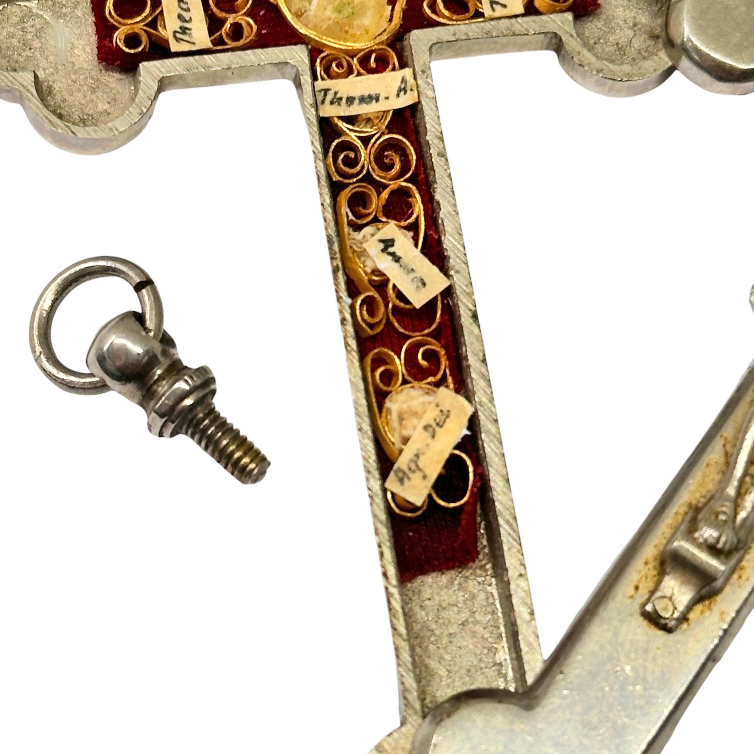 Large Antique Catholic Reliquary Box Crucifix Pendant with Six Relics of Saints For Sale 2