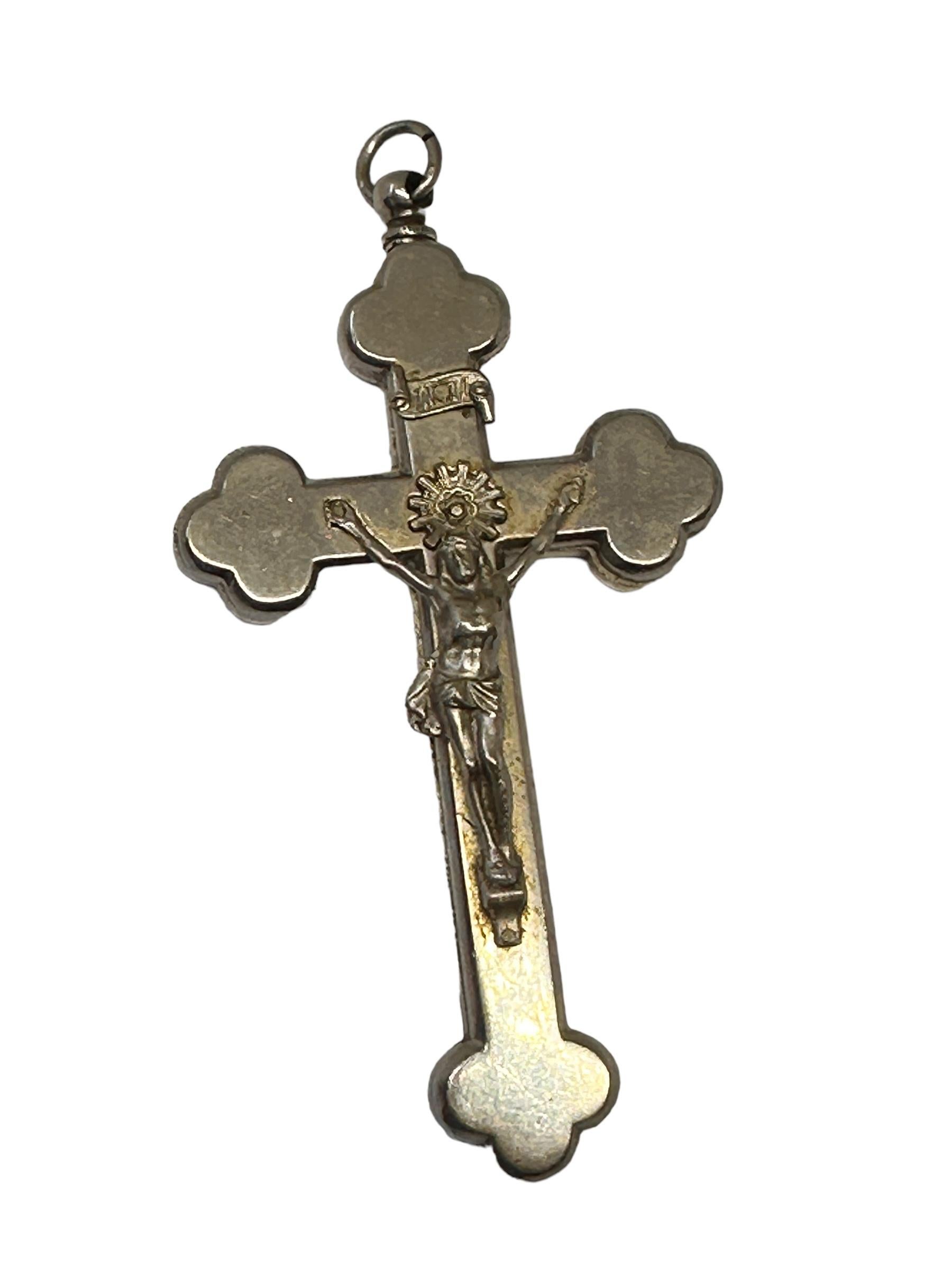 Art Nouveau Large Antique Catholic Reliquary Box Crucifix Pendant with Six Relics of Saints For Sale