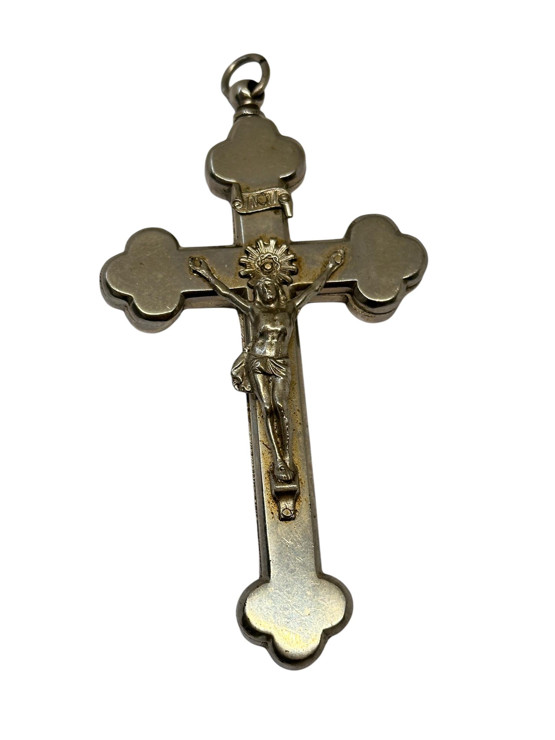 Austrian Large Antique Catholic Reliquary Box Crucifix Pendant with Six Relics of Saints For Sale