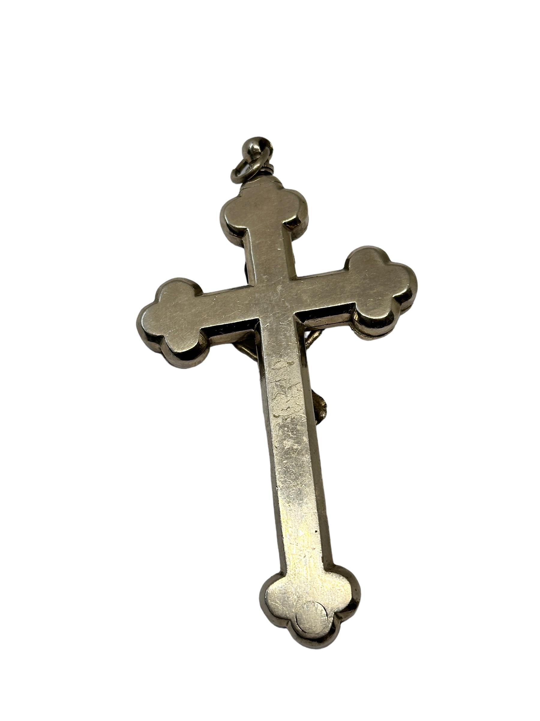 Hand-Crafted Large Antique Catholic Reliquary Box Crucifix Pendant with Six Relics of Saints For Sale