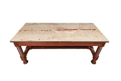 Large Antique Center Table with Original Marble-Top and Spool Turned Legs