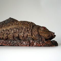 Large Antique Glazed Studio Pottery Ceramic Terracotta Fish Sculpture, c. 1900