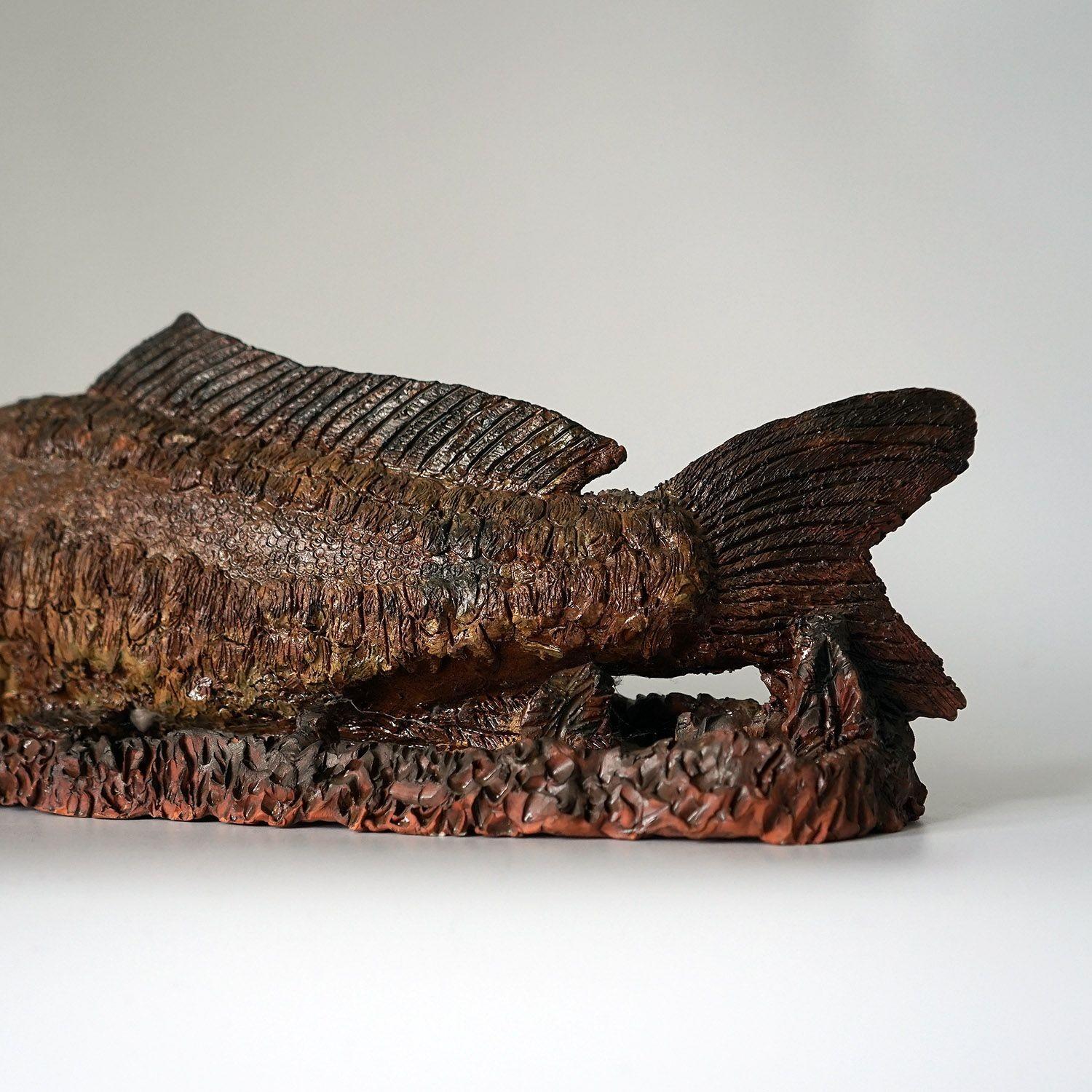 Large Antique Glazed Studio Pottery Ceramic Terracotta Fish Sculpture, c. 1900 For Sale 3