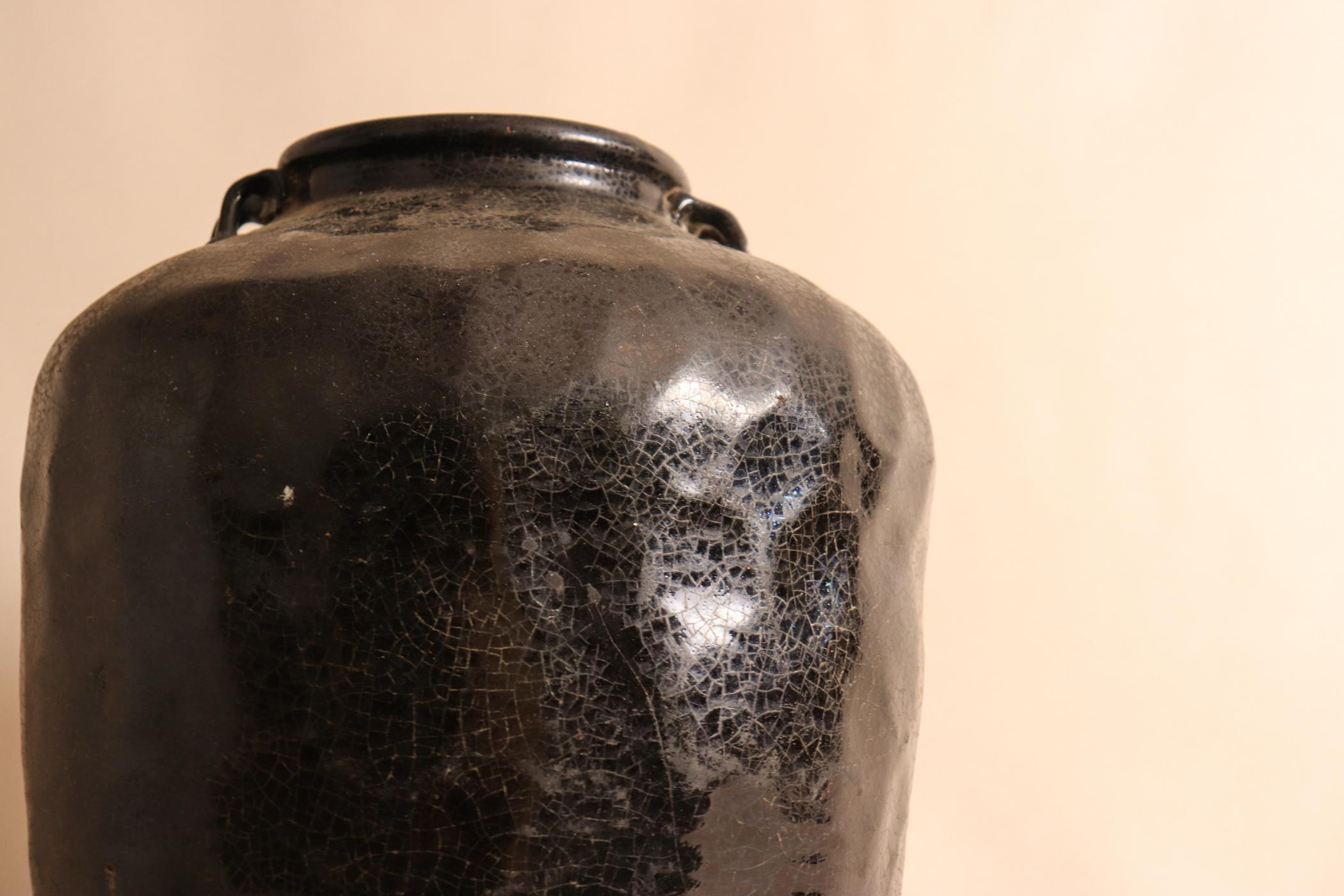 Glazed Large Antique Ceramic Jar from South India