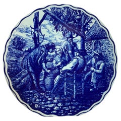 Gran Plato de Cerámica Antiguo Azul y Blanco Holandés Boch Delft Cargador Década de 1940