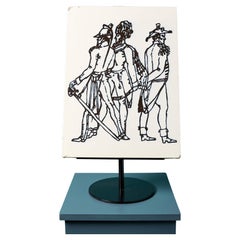 Large Antique Ceramic Wall Plaque of Military Figures